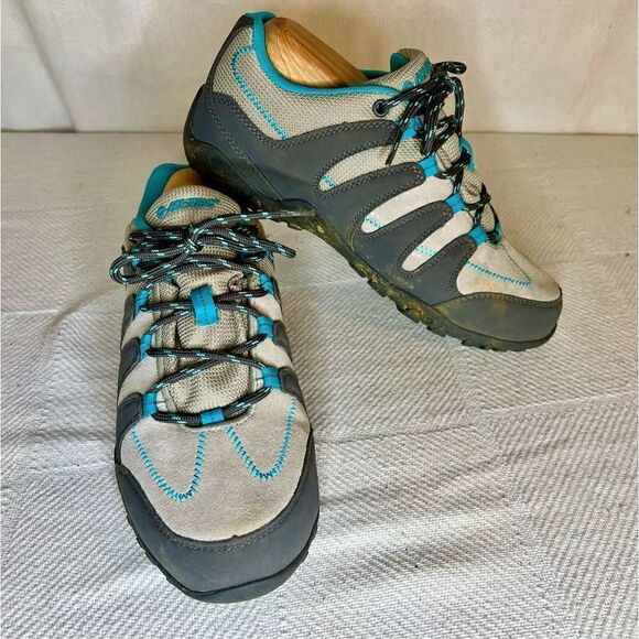Women's Hi-Tec Romsey Low Grey/Graphite/Blue Waterproof Hiking Shoes Size 7.5 - Picture 3 of 12